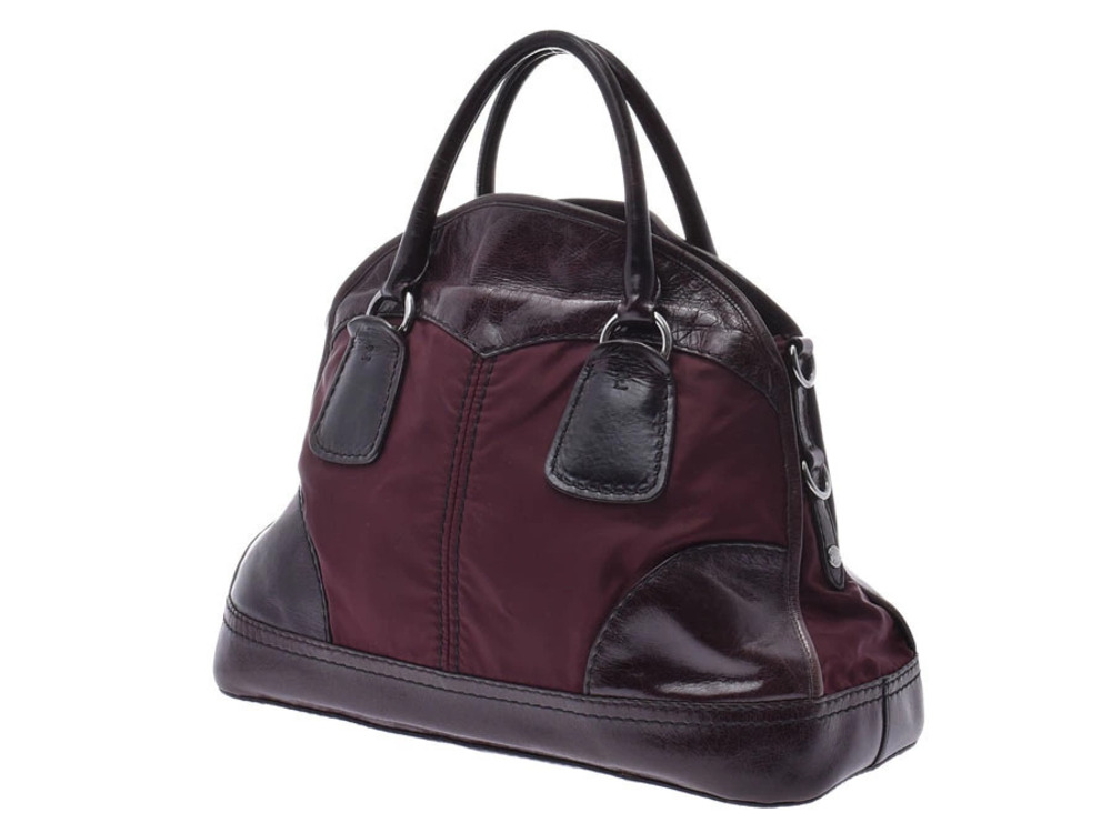 Prada Handbag Red Card Purple Bordeaux Strap Leather Red Purple